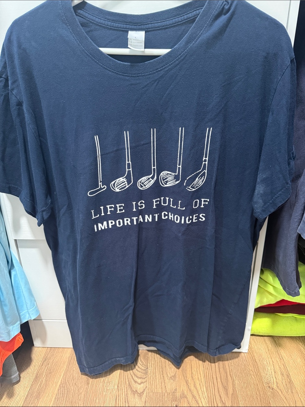 Men's Navy Graphic Golf T-Shirt - Life Is Full of Important Choices